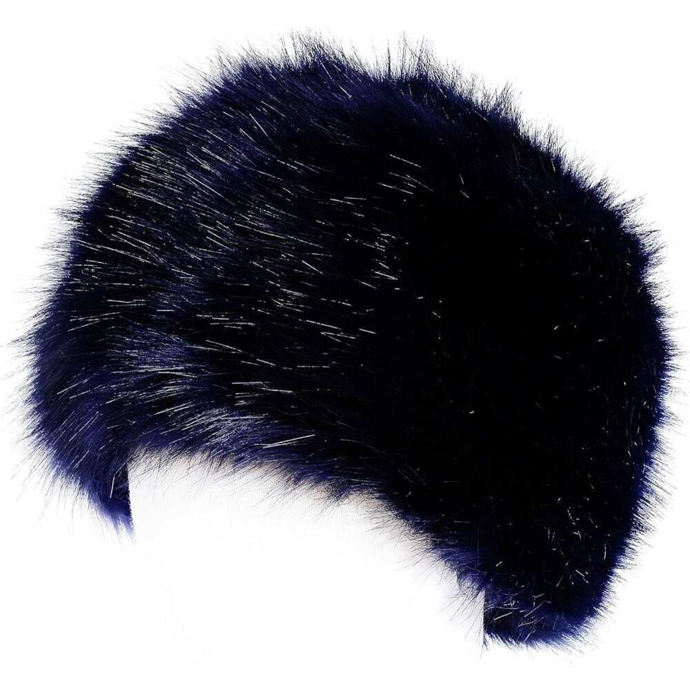 Women Navy Warm Winter Hat Faux Fur Russian Cossack Style